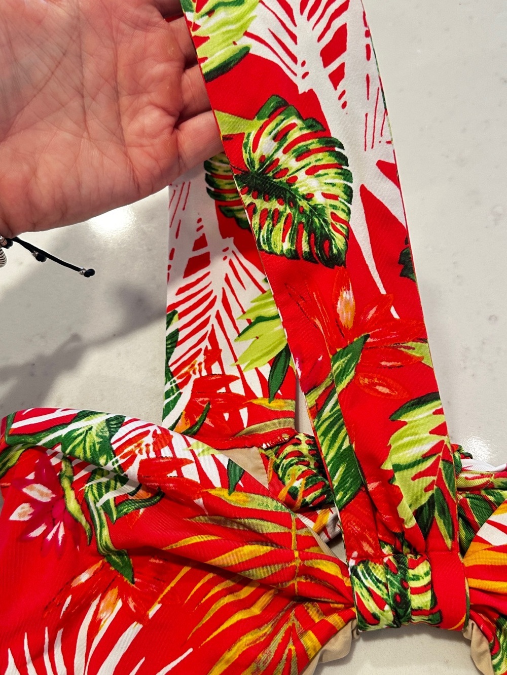 Dolce Vita Tropical Red One Piece Swimsuit One Shoulder Tie Back Cheeky XS - Picture 4 of 7